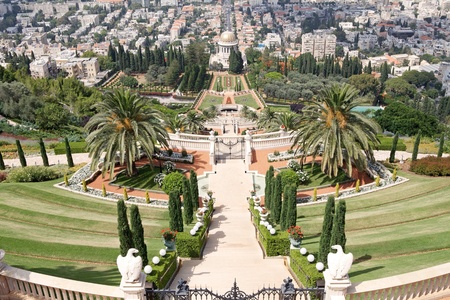 Bahai garden and Bab grave from the top of the hill, Haifa, Israelの写真素材