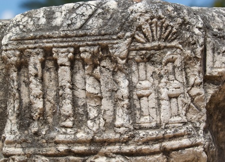 Architecture details at the ruins of the Capharnaum ancient synagogue at the Capharnaum...