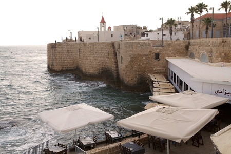 Akko fortified wall on the Mediterranean sea, Israel