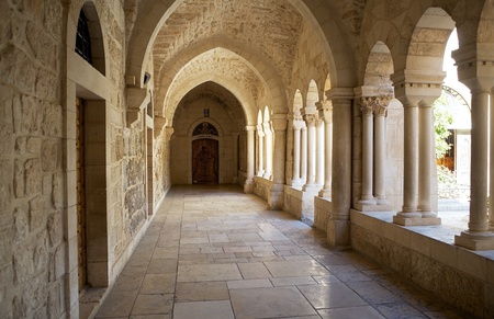 The Church of St  Catherine courtyard architecture details, Bethlehem, Israel  The Church of St  Catherine is a Catholic church of the Church of the Nativity complex in Bethlehemの写真素材