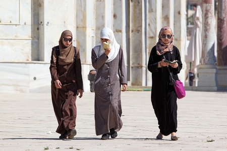 Arab women with traditional dress are visiting the Temple Mount, Jerusalem, Israelのeditorial素材