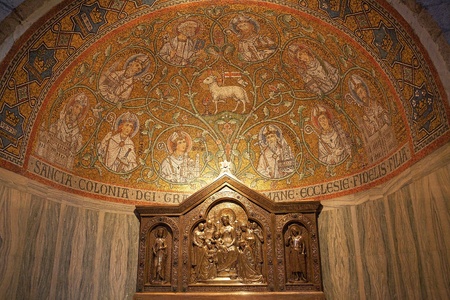 Ancient mosaic in the Church of the Dormition, Jerusalem, Israel