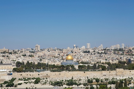 Jerusalem old town cityview with the view of the Dome of the Rock mosque  from the Mount of Olives, Jerusalem, Israelの写真素材