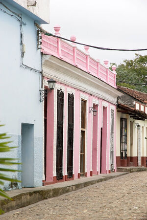 Architecture details along the colonial street in Sancti Spiritus, Cubaのeditorial素材