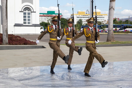 Guard mounting or changing the guard at the Mausoleum of Jose Marti in the cemetery of Santa...