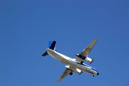 Antonov aircraft of the Cubana de Aviation during the landing at the Santiago de Cuba airport,...