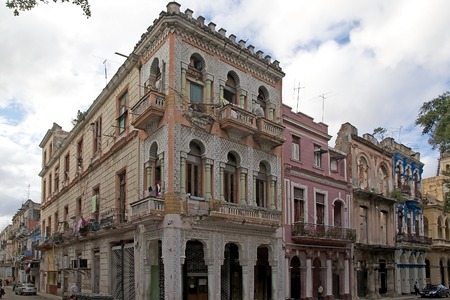 Typical colonial building along the street in Old Havana, Havana, Cubaのeditorial素材