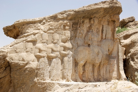 The relief of triumph of Shapur I over the roman emperor Valerian at Naqsh-e Rajab, Iran  Naqsh-e Rajab is an ancient necropolis located about 12 kilometres of Persepolis and few hundreds meter from Naqsh-e Rajab  The oldest relief dates to 1000 BC  Four のeditorial素材