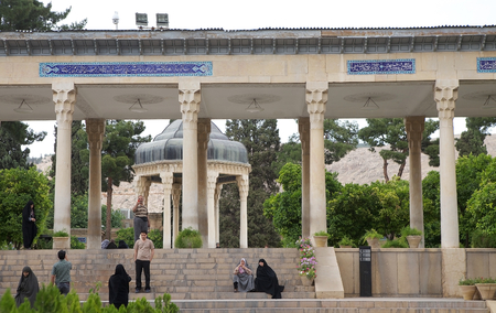Iranian people at the Memorial of Hafez, Shiraz, Iran  Hafez was one of the major persian poets of the medieval period  He was born in Shiraz in 1315 and died there in 1390  This is a place of pilgrimage for iranian peopleのeditorial素材