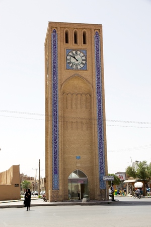 Iranian people at the Hazrat Mahdi Avenue in front of the Clock Tower at Yazd, Iranのeditorial素材