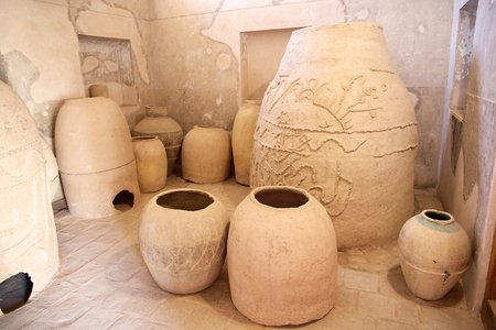 Ancient pottery displayed at the ethnographic moseum at Nain, Iran  のeditorial素材