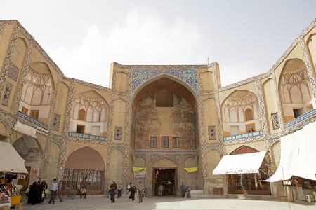 The entrance at the bazaar of Isfahan, Iran, from the Naqsh-e Jahan Square. The bazaar is a...