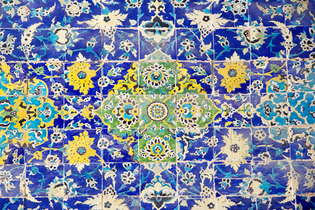 Details of the mosaic of the facade of the Shah Mosque also known as Imam Mosque. The mosque ...