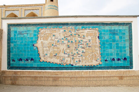 Itchan Kala mosaic map, Khiva, Uzbekistan. Itchan Kala is the walled inner town of the city of Khiva.の写真素材