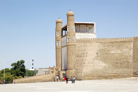 The Ark, a massive fortress located in the historic centre of Bukhara, Uzbekistan. It was built around the 5th century and now is a tourist attraction. Bukhara is a city museum with over 140 architectural monuments. The historic centre of Bukhara, which cのeditorial素材