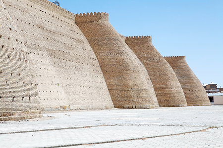 The Ark wall, a massive fortress located in the historic centre of Bukhara, Uzbekistan. のeditorial素材