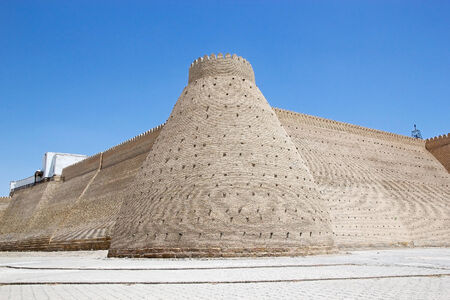The Ark wall, a massive fortress located in the historic centre of Bukhara, Uzbekistan.のeditorial素材