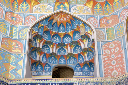 Architecture details of the Abdul Aziz Khan Madrasah in the historic centre of Bukhara, Uzbekistan.のeditorial素材