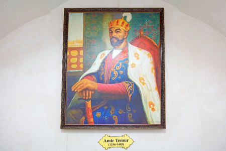 Timur image at the Amir Temur Mausoleum, Samarkand, Uzbekistan. It is the mausoleum of the asian conqueror Tamerlane, aolso known as Timur. Timur, historically known as Tamerlane was a conqueror and founder of the Timurid dynasty in Central Asiaのeditorial素材