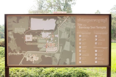 Banteay Srei temple map at the entrance of the archaeological site, located in the area of Angkor,Siem Reap, Cambodia.のeditorial素材
