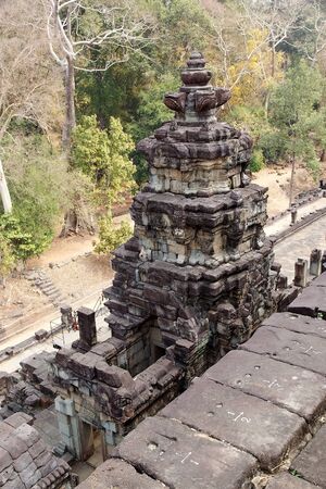Architecture details of the Baphuon temple, located in Angkor Thom, northwest of Bayon, Angkor, Siem Reap, Cambodia. The temple was built in the mid 11th century. It is a classic Khmer architecture called mountain temple, an architectural rappresentation の写真素材