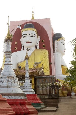 Kyaik Pun pagoda Bago Myanmar. Kyaik Pun pagoda was built in the 7th Century and it is the home for the four seated Buddha statue shrine to 27 meters.の写真素材