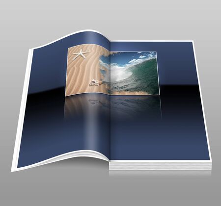 Open book with beach and ocean wave with reflection leaving lots of room for any combination needed in use with another projectの写真素材