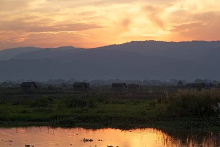 Inle Lake at the Sunset Myanmar or Burmaの写真素材