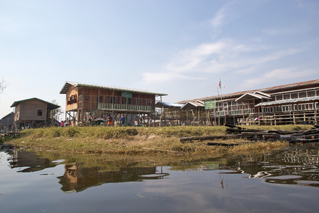 Traditional wooden stilt school at the Nan Pan village on the Lake Inle, Shan State, Myanmar.のeditorial素材