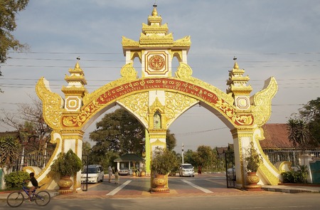The entrance gate at the University of Mandalay, Mandaly, Myanmar. のeditorial素材