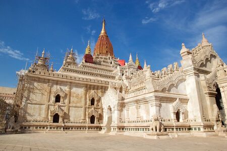 Ananda Temple in Bagan, Myanmar. The Ananda Temple is a buddhist temple built in 1105 AD during the reign of King Kyanzittha. The temple was damaged in the heardquake of 1975 and it has been fully restored and is well maintained.の写真素材