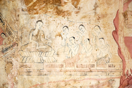 Mural painting at the Sulamani temple, Bagan, Myanmar. Sulamani temple was built in 1183 by King Narapatisithu. Sulamani temple was restored after the 1975 earthquake.のeditorial素材