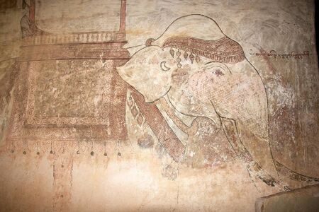 Mural painting at the Sulamani temple, Bagan, Myanmar. Sulamani temple was built in 1183 by King Narapatisithu. Sulamani temple was restored after the 1975 earthquake.のeditorial素材
