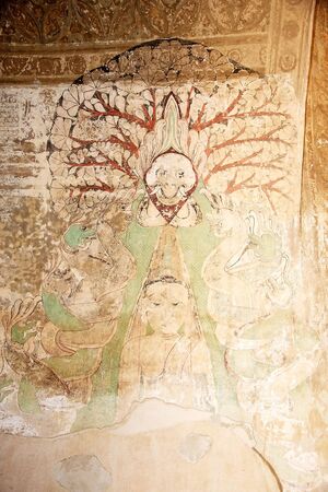 Mural painting at the Sulamani temple, Bagan, Myanmar. Sulamani temple was built in 1183 by King Narapatisithu. Sulamani temple was restored after the 1975 earthquake.のeditorial素材