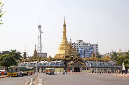 Sule Paya Pagoda, Yangon, Myanmar. Sule Paya Pagoda is located in downtown Yangon. It has been the focal point of Yangon and Burmese politics: it has served as a rallying point in both 1988 uprising and 2007 Saffron Revolutionのeditorial素材