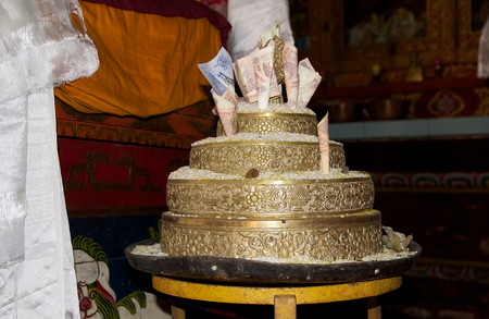 Offering at the Yiga choeling Monastery, Ghoom, Darjeeling, West Bengal, India. Yiga Choeling Monastery, located at Ghoom, 8 Km from Darjeeling at an elevation of 8000 feet, is the first Tibetan monastery to be built in Dajeerling region. It was constructのeditorial素材