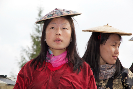 Bhutanese woman, in traditional clothes, portrait, Thimphu, Bhutanのeditorial素材