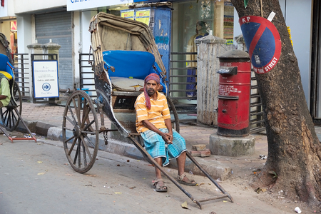 Pulled rickshaw along the street in Kolkata, india