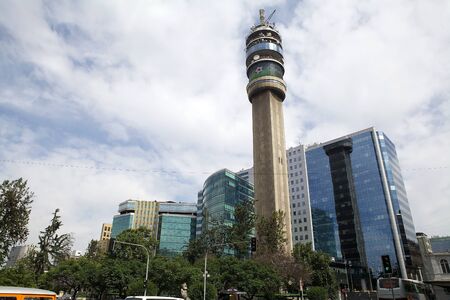 Entel Tower in Santiago, Chile. Entel Tower is the name of 127 metres high TV and telecomunications tower in Santiago. it was inaugurated in 1974.のeditorial素材