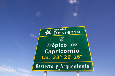 Sign marking the Tropic of Capricorn in the Atacama desert, Chileのeditorial素材