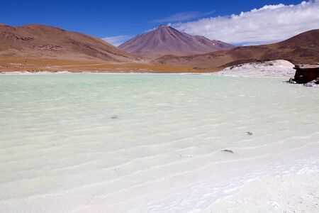 Laguna verde, green lagoon, in the Atacama desert, Chile.の写真素材