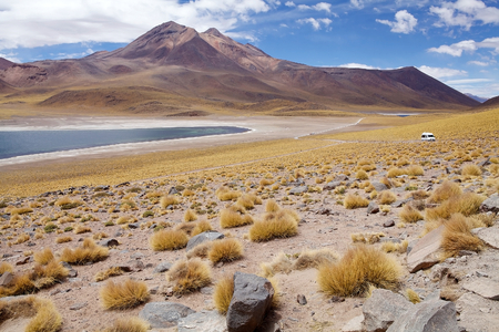 Miscanti Lagoon are a brackish water lakes located 4000 metres above the sea level in the Antofagasta Region in northern Chile, about 100 Km from San Pedro de Atacama.の写真素材