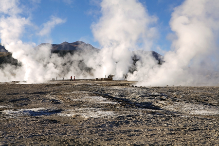 El Tatio geysers, Chile. El Tatio is a geyser field located in the northern Chile. It is the largest geyser field in the southern hemisphere and the third geyser field in the world.の写真素材