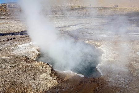 El Tatio geysers, Chile. El Tatio is a geyser field located in the northern Chile. It is the largest geyser field in the southern hemisphere and the third geyser field in the world.の写真素材