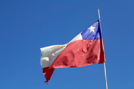 Flags of Chile in the blue skyの写真素材