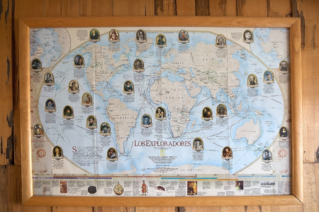 Exploration map displayed in Puerto Rio Tranquilo village in Patagonia, Chile. The village is on the shore of the General Carrera Lake.のeditorial素材