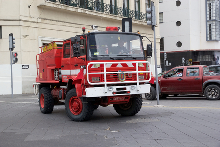 Firefighters engine in Valparaiso, Chile. Valparaiso was declared a World Heritage Site by UNESCO in...