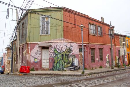 Murales along the street in Valparaiso, Chile. Valparaiso was declared a World Heritage Site.のeditorial素材