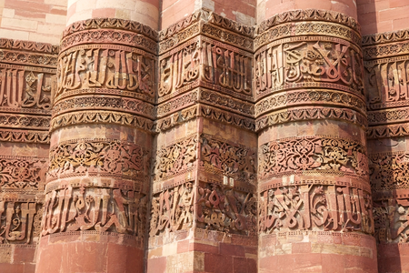 Decorations of the Qutab Minar in Delhi, India. It is a minaret that forms of the Qutab complex, a UNESCO World Heritage Siteのeditorial素材