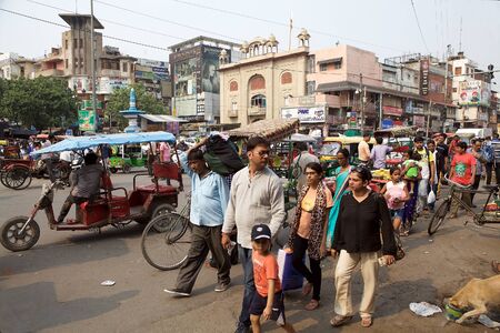 Busy street in Old Delhi, India. Old Delhi is the synbolic heart of metropolitan Delhiのeditorial素材
